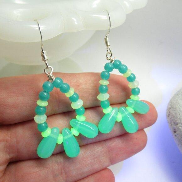 Uranium glass triple teardrop earrings - Picture 11 of 13